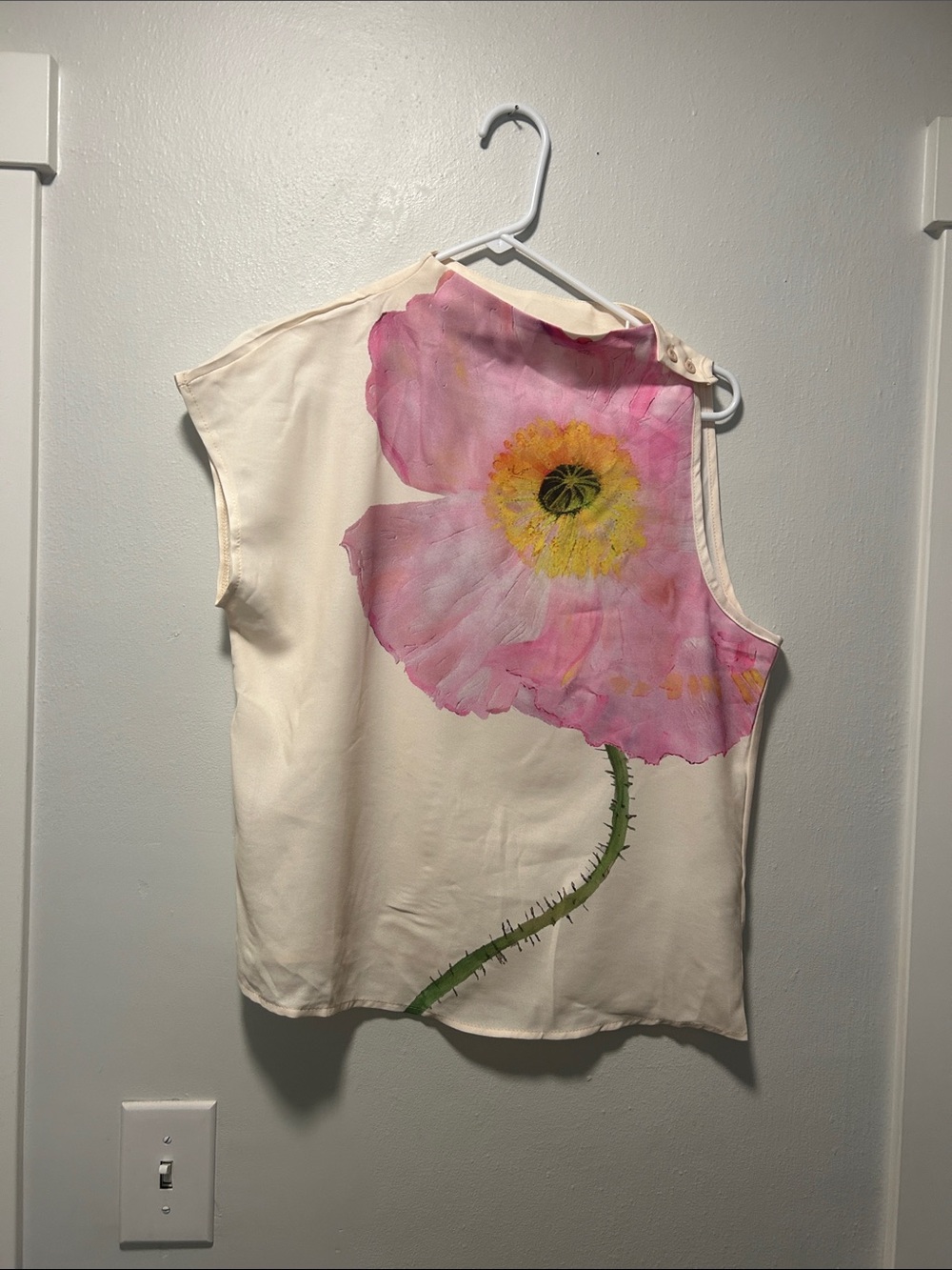 Cream Sleeveless Floral Print Top with Pink Poppy